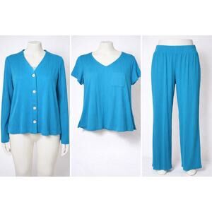 MUK LUKS Petite Brushed Rib Knit Cardigan Blue SP